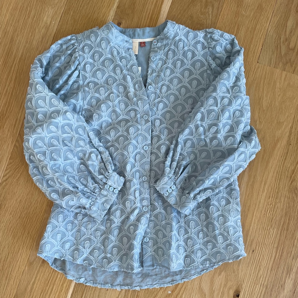 NWT Anthropologie Blue Embroidered Blouse Top Pilcro Brand